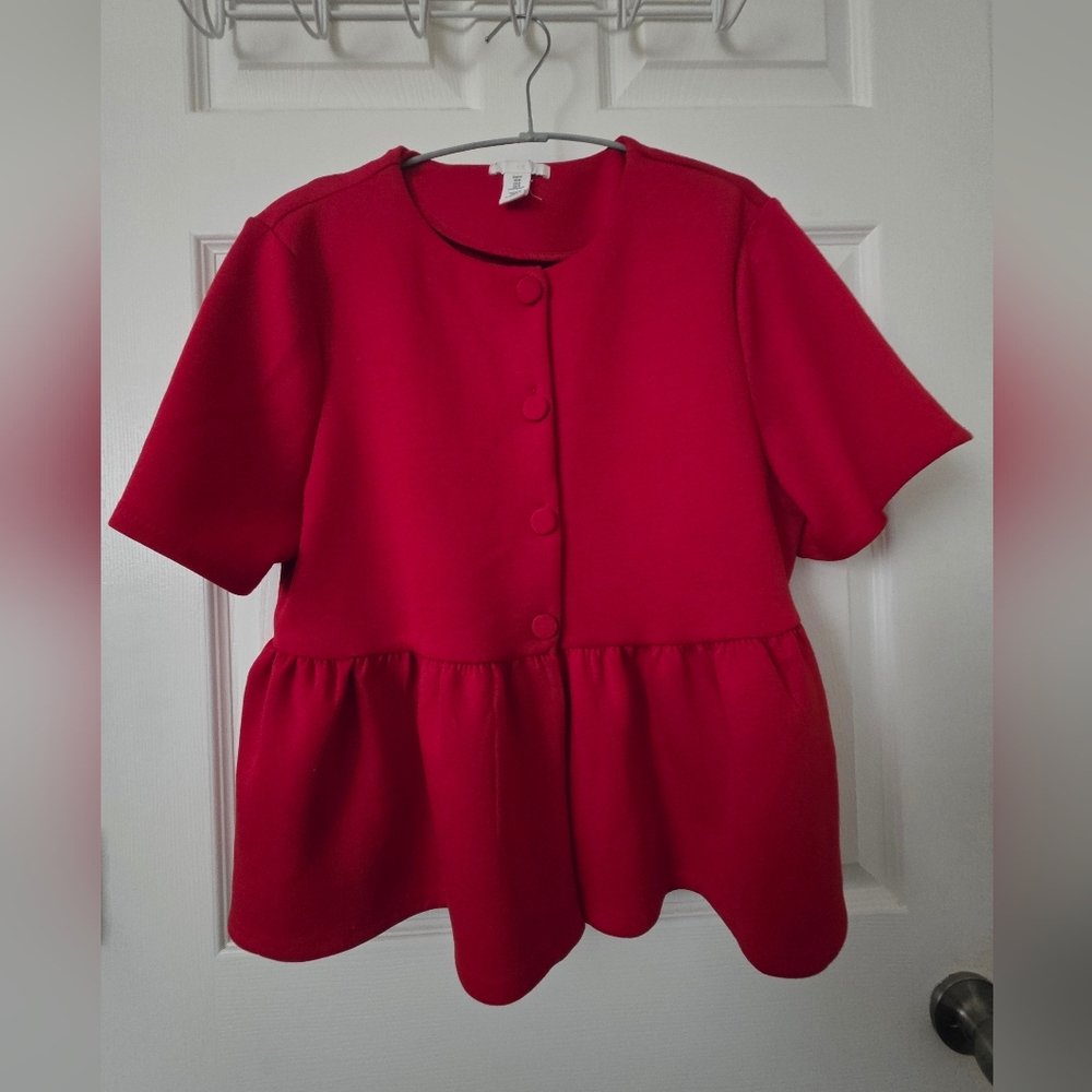 NWOT H&M Red Peplum Babydoll Jacket Jersey Jacket Sz. M
